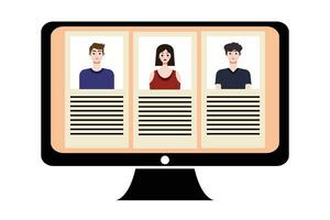 personas en vídeo conferencia en computadora pantalla. en línea reunión, vídeo llamada concepto. vector ilustración.