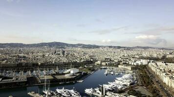 Huge cruise ship in the Bay.Stock. Top view of a huge city with a yacht port. A beautiful country to travel photo