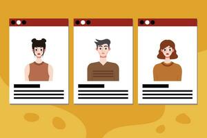 Set of social media profile templates with people avatars. Vector illustration
