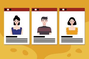 Set of social media profile templates with people avatars. Vector illustration