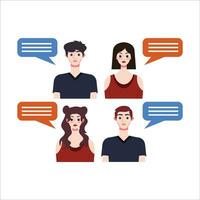 Group of people with speech bubbles. Vector illustration in flat style.