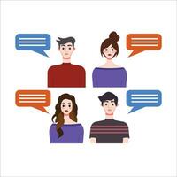 Group of people with speech bubbles. Vector illustration in flat style.