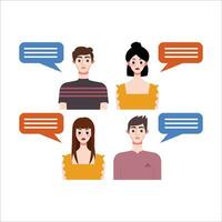 Group of people with speech bubbles. Vector illustration in flat style.