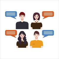 Group of people with speech bubbles. Vector illustration in flat style.