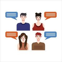 Group of people with speech bubbles. Vector illustration in flat style.