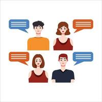 Group of people with speech bubbles. Vector illustration in flat style.