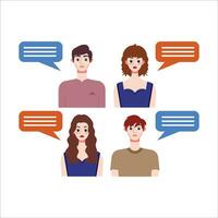 Group of people with speech bubbles. Vector illustration in flat style.