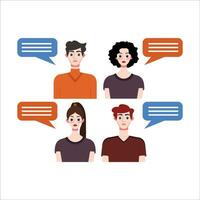 Group of people with speech bubbles. Vector illustration in flat style.