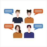 Group of people with speech bubbles. Vector illustration in flat style.