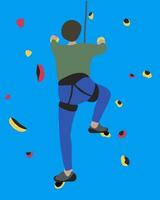 Vector isolated illustration of a man on a climbing wall. Training of climbers. Training. Classes on the climbing wall.