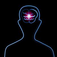 Vector isolated illustration of human brain with neon effect. Mental health of a person. Brain damage. Brain surgery.