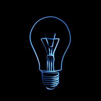 Vector illustration of a blue light bulb with a neon effect.