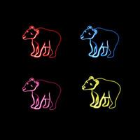 Vector set of bears with neon effect.