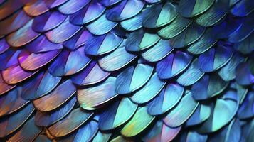 AI generated A macro shot of the colorful scales of a butterfly wing photo