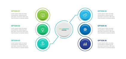 moderno diseño modelo infografía vector elemento con íconos y 6 6 paso proceso o opción adecuado para negocio información y bandera presentación