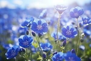 AI generated Blue flowers background photo