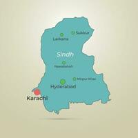 Sindh map Pakistan with city name and silver background. vector