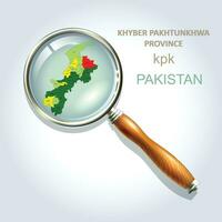 Magnifier with map of khyber pakhtunkhwa kp on abstract topographic background. Pakistan province, Vector map