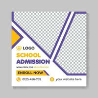 School admission education social media post design back to school web banner template vector