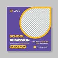 Creative school admission education social media post design modern back to school web banner template vector