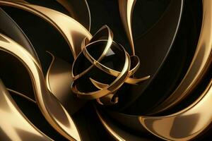 AI generated 3d rendering luxury black and golden abstract background. Pro Photo