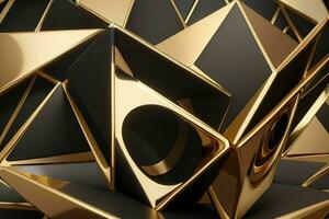 AI generated 3d rendering luxury black and golden abstract background. Pro Photo