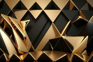 AI generated 3d rendering luxury black and golden abstract background. Pro Photo