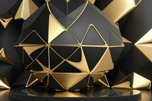 AI generated 3d rendering luxury black and golden abstract background. Pro Photo