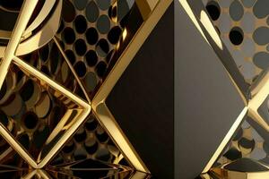 AI generated 3d rendering luxury black and golden abstract background. Pro Photo