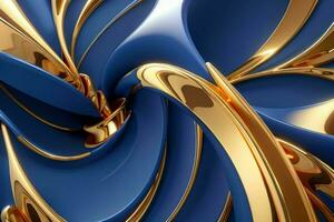 AI generated 3d rendering luxury blue and golden abstract background. Pro Photo