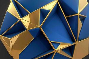 AI generated 3d rendering luxury blue and golden abstract background. Pro Photo