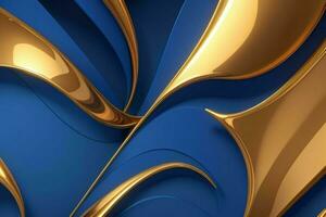 AI generated 3d rendering luxury blue and golden abstract background. Pro Photo