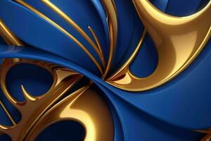 AI generated 3d rendering luxury blue and golden abstract background. Pro Photo