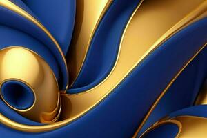 AI generated 3d rendering luxury blue and golden abstract background. Pro Photo