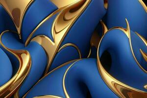 AI generated 3d rendering luxury blue and golden abstract background. Pro Photo