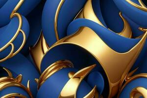 AI generated 3d rendering luxury blue and golden abstract background. Pro Photo