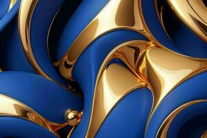 AI generated 3d rendering luxury blue and golden abstract background. Pro Photo