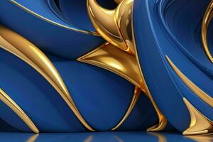 AI generated 3d rendering luxury blue and golden abstract background. Pro Photo