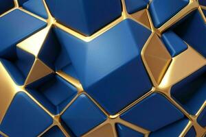 AI generated 3d rendering luxury blue and golden abstract background. Pro Photo