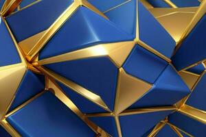 AI generated 3d rendering luxury blue and golden abstract background. Pro Photo