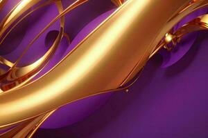 AI generated 3d rendering luxury bold purple and golden abstract background. Pro Photo