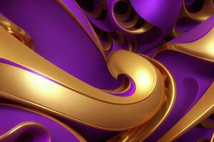 AI generated 3d rendering luxury bold purple and golden abstract background. Pro Photo