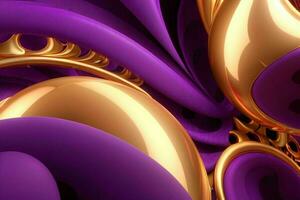 AI generated 3d rendering luxury bold purple and golden abstract background. Pro Photo