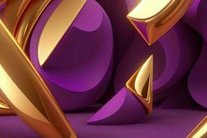 AI generated 3d rendering luxury bold purple and golden abstract background. Pro Photo