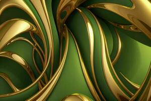 AI generated 3d rendering luxury green and golden abstract background. Pro Photo