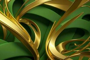 AI generated 3d rendering luxury green and golden abstract background. Pro Photo