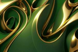 AI generated 3d rendering luxury green and golden abstract background. Pro Photo