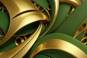 AI generated 3d rendering luxury green and golden abstract background. Pro Photo