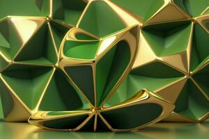 AI generated 3d rendering luxury green and golden abstract background. Pro Photo