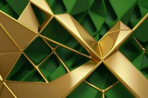 AI generated 3d rendering luxury green and golden abstract background. Pro Photo